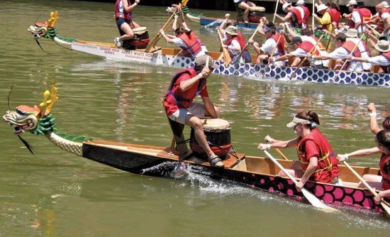 Dragon boat racers participate in the 12th Annual Houston Dragon Boat Festival.