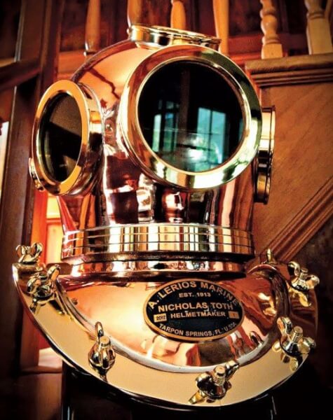 Nicholas Toth’s hand made dive helmet. It not only is a piece of art and history, but it also is a  fully functioning dive helmet. Photo by Glenn Hayes
