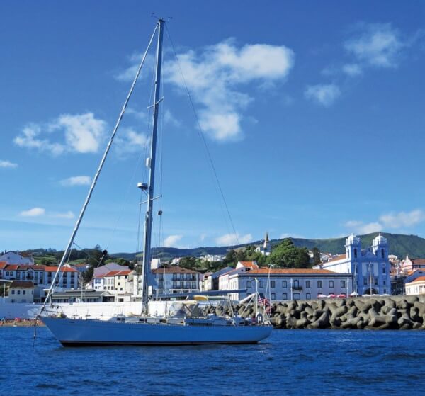 La Luna at anchor in Angra, Terceira. Photo by Barbara Hart