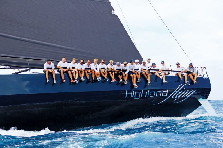 St Maarten Heineken Regatta:Highland Fling X1 set a new monohull course record for the Round St. Maarten Race of 2h 12m 32s. Photo: OceanMedia