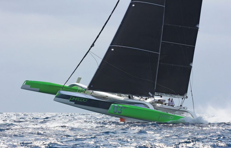 St Maarten Heineken Regatta:Phaedo’s spectacular performance secured the Multihull 1 Class with straight wins and an astonishing lap of St. Maarten in 1h 19m 59s. Photo: OceanMedia