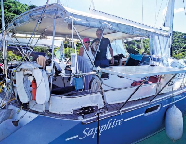 Bill, Linda and Zoe on Sapphire in the BVI