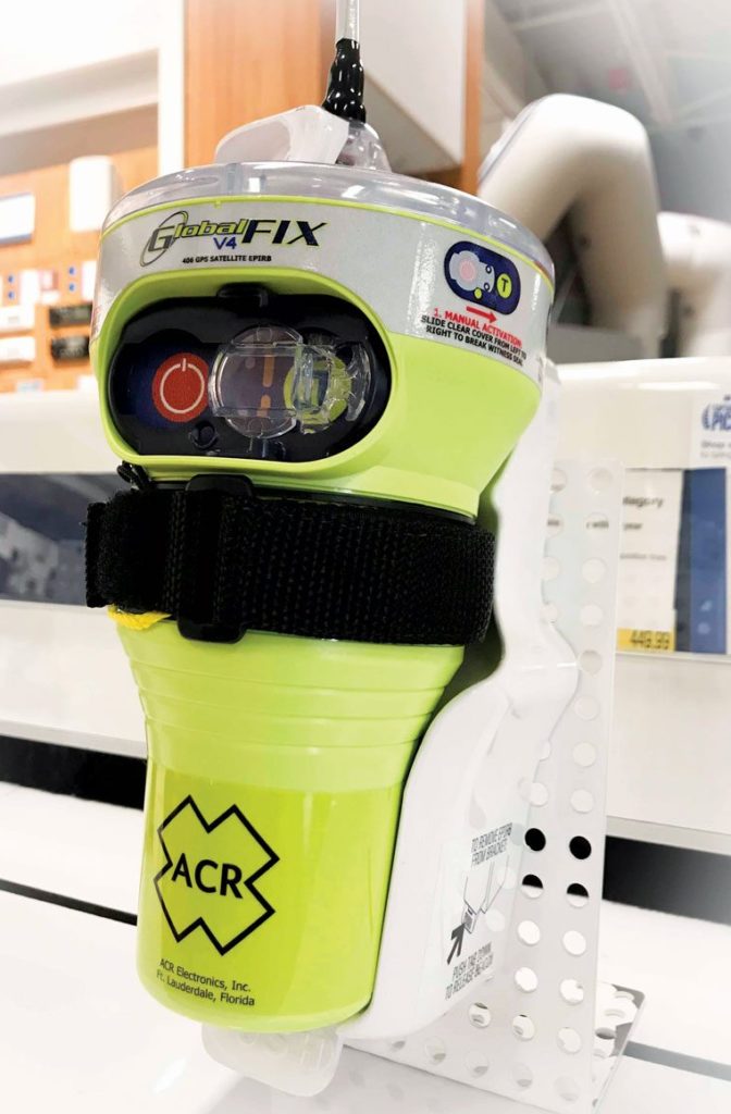 ACRâs GlobalFIX V4 EPIRB with internal GPS and user replaceable battery. Photo: Glenn Hayes