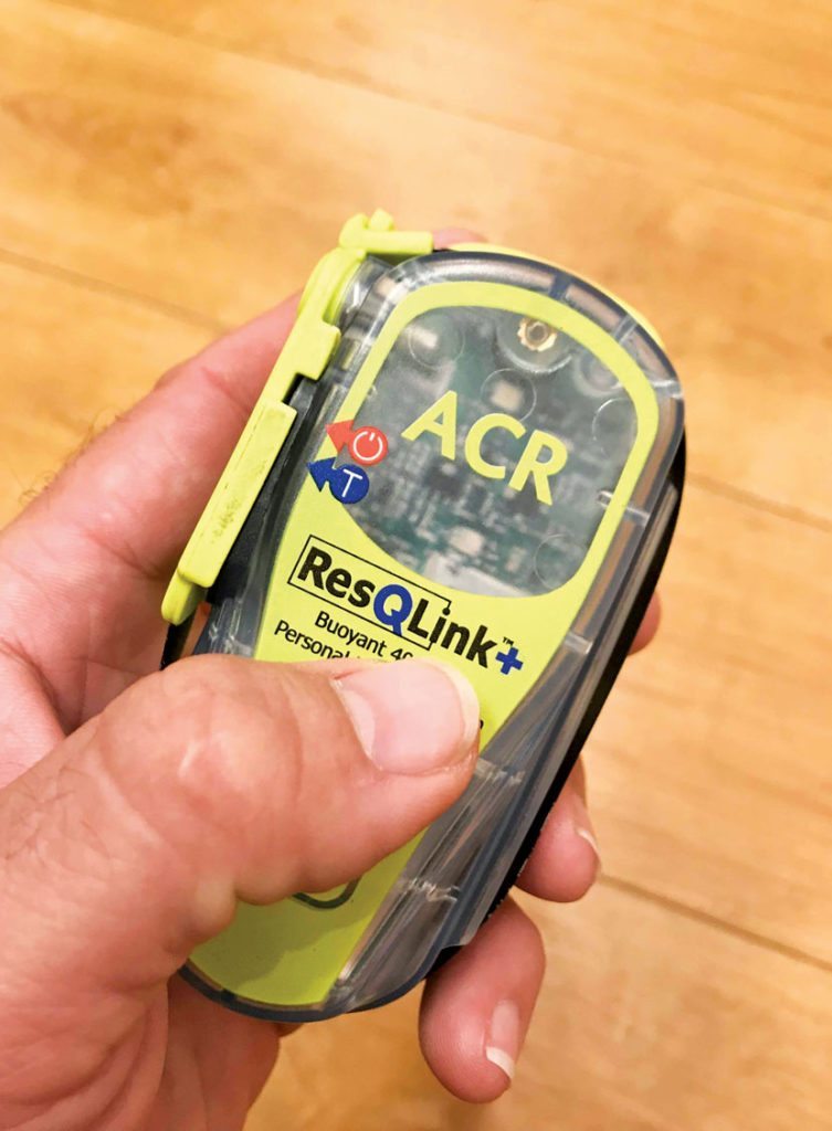 ACRâs ultra-compact and floating ResQLink+ PLB. Photo: Glenn Hayes