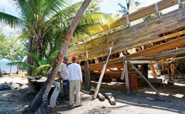Builder Nero McLawrence (left) discusses the project. Photo by Jan Hein