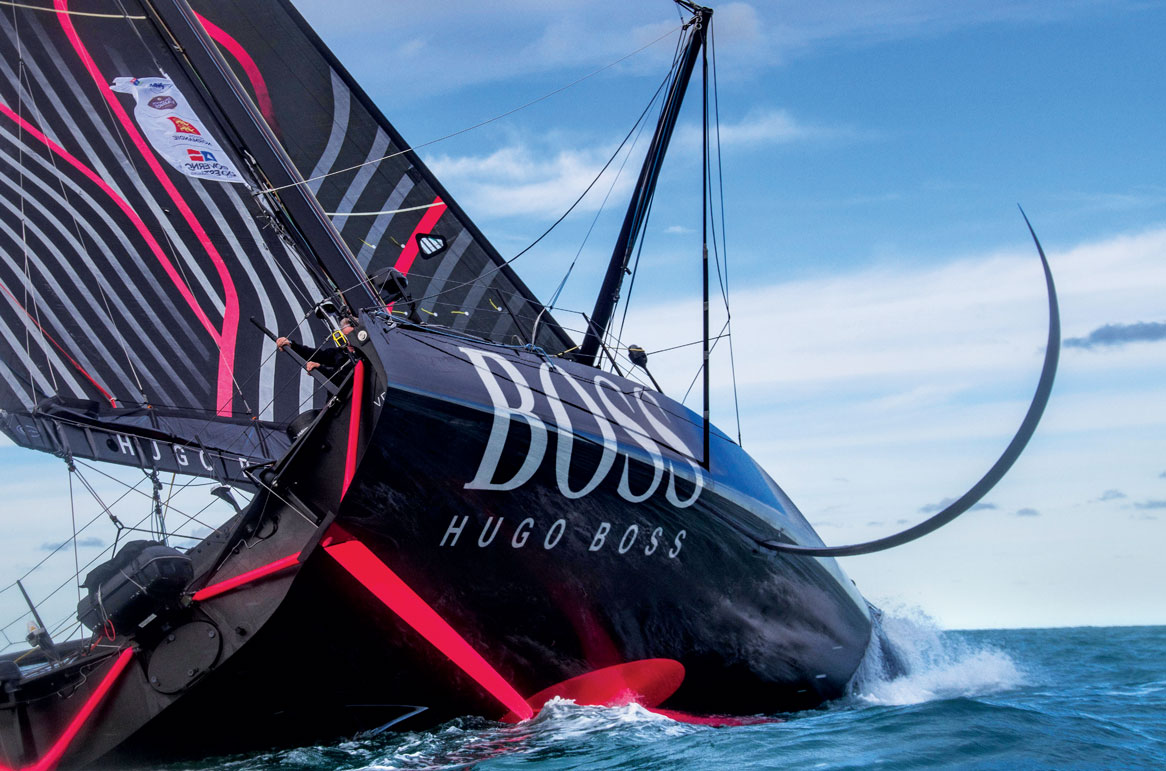 Alex Tomsom’s Hugo Boss (8 million US) is powered by an Oceanvolt system, a perfect match for its needs—particular since it has 60 solar cells built into its deck.