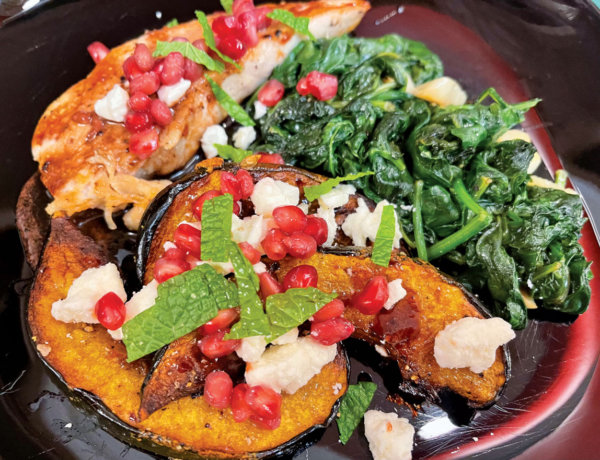 POMEGRANATE-GLAZED CHICKEN & ACORN SQUASH