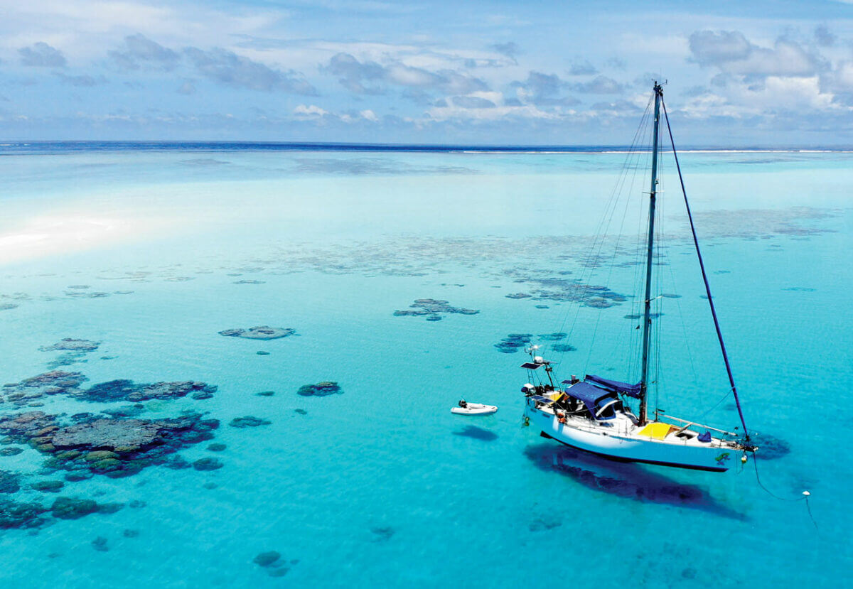 Comfy in a breezy anchorage with shades up and swimming pool around. Photo by Birgit Hackl and Christian Feldbauer