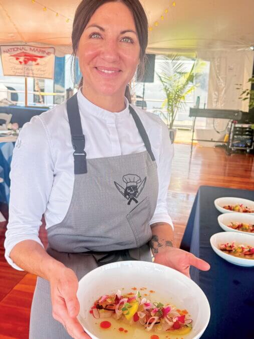 Chef Katie Provenza of M/Y Temptation, whose “Bachelorette Party”-inspired menu included crudo, compressed watermelon, tomato water, and chili oil—a playful and vibrant combination that captured the celebratory spirit
