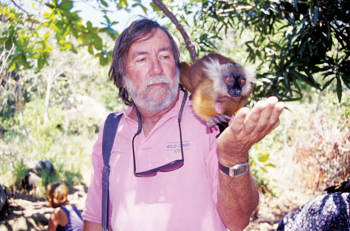 Fatty in Madagascar with a lemur—kinda a cross between a cat and a monkey
