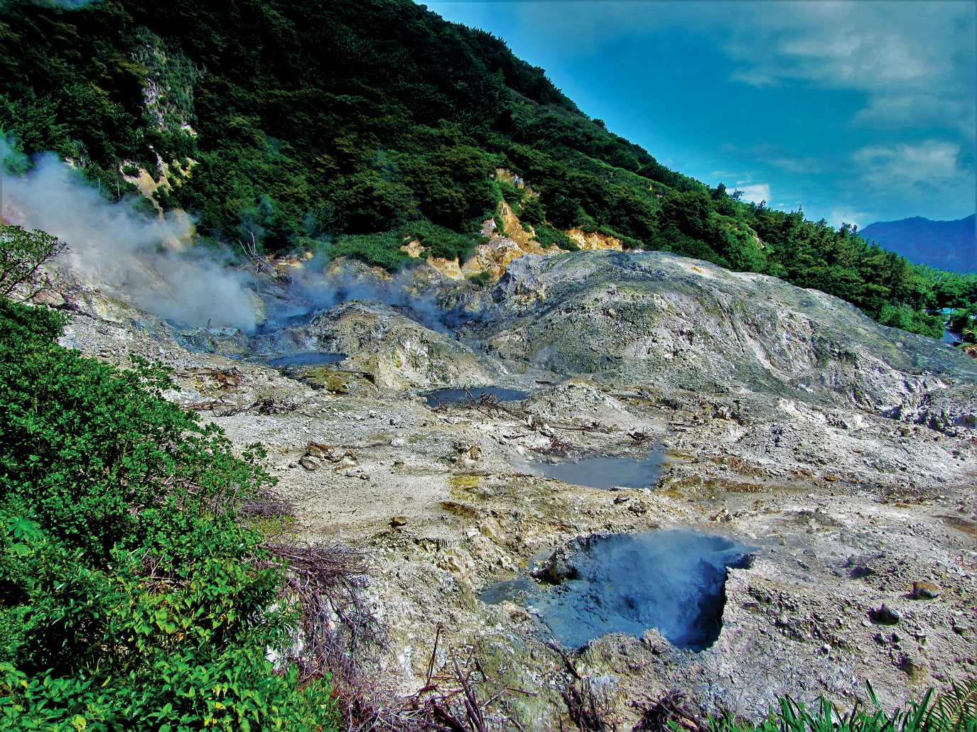 Driving into the Qualibou Volcano (Sulphur Springs), St. Lucia