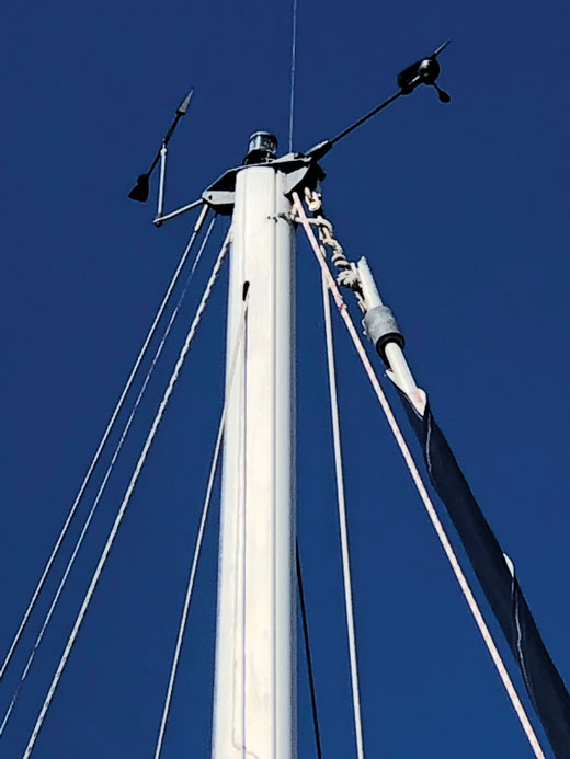 A grim reminder: this forestay and foil were both destroyed by halyard wrap. Once the wrap tightens under load, the damage is instant and often 
unrecoverable.