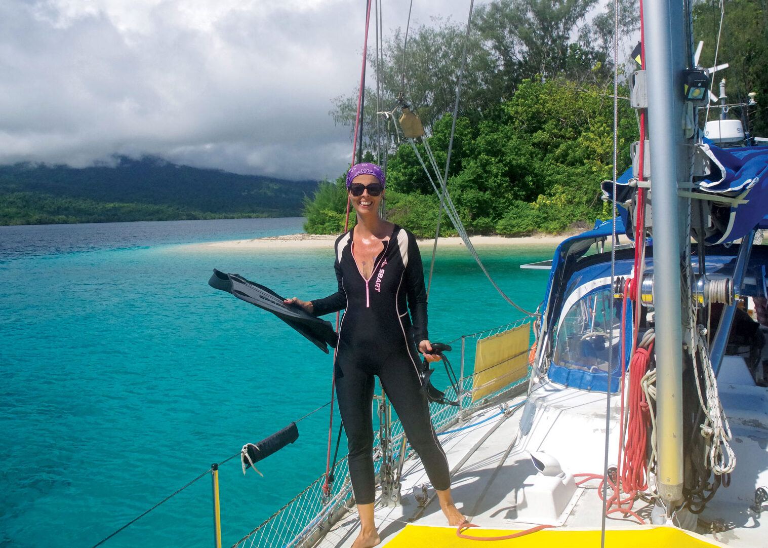 A dinghy loaded with snorkel gear and safety kit, ready for a reef trip