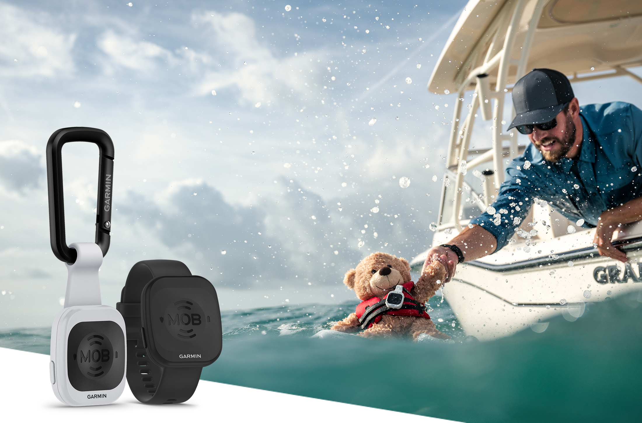 Garmin OnBoard wireless man-overboard tag worn on a wristband